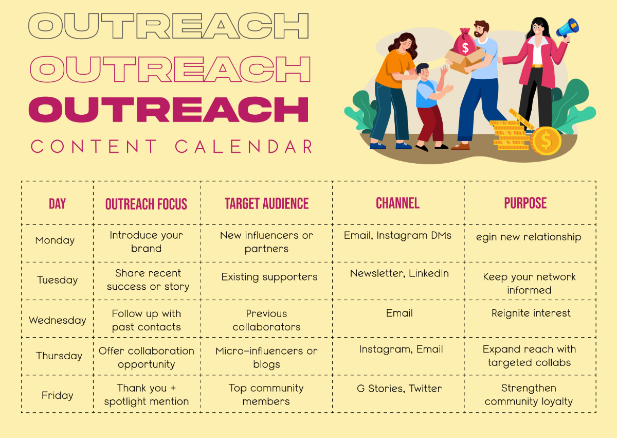 Free Outreach Content Calendar Template