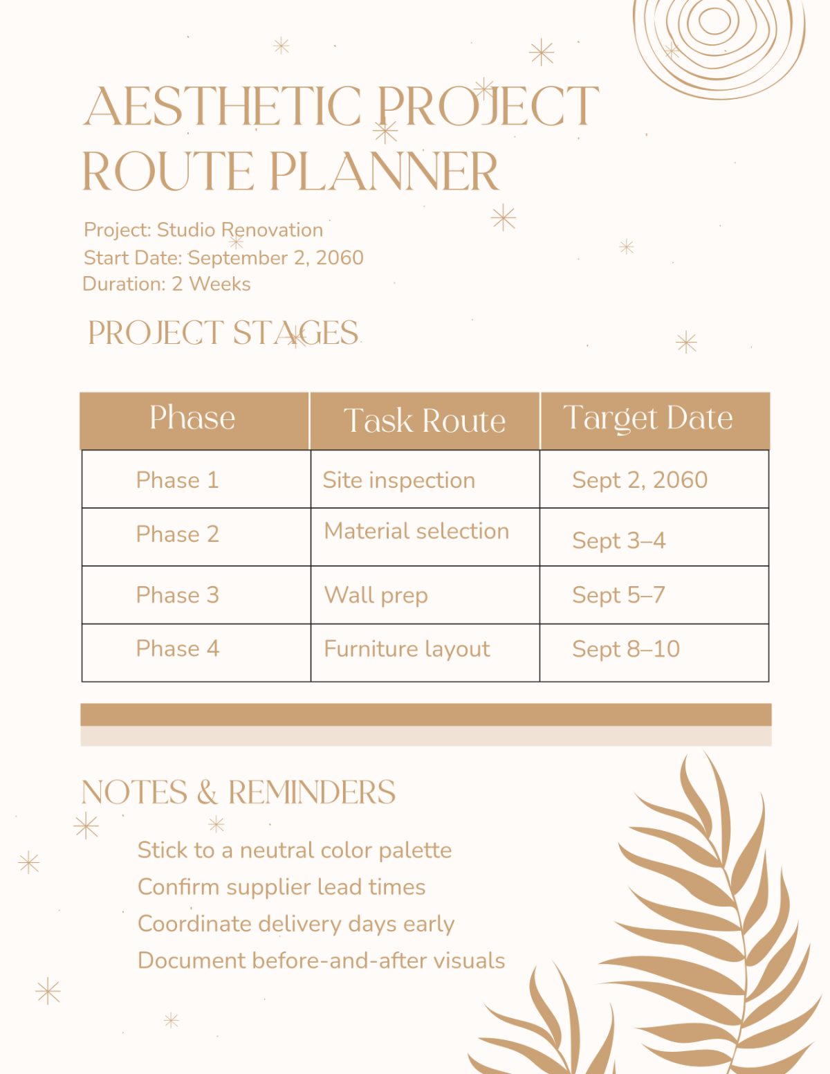 Free Aesthetic Project Route Planner Template
