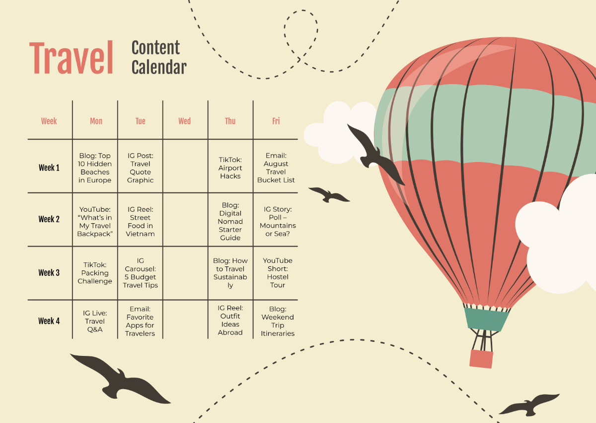 Free Travel Content Calendar Template