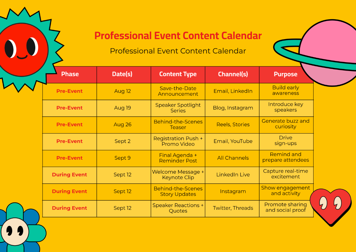 Free Professional Event Content Calendar Template