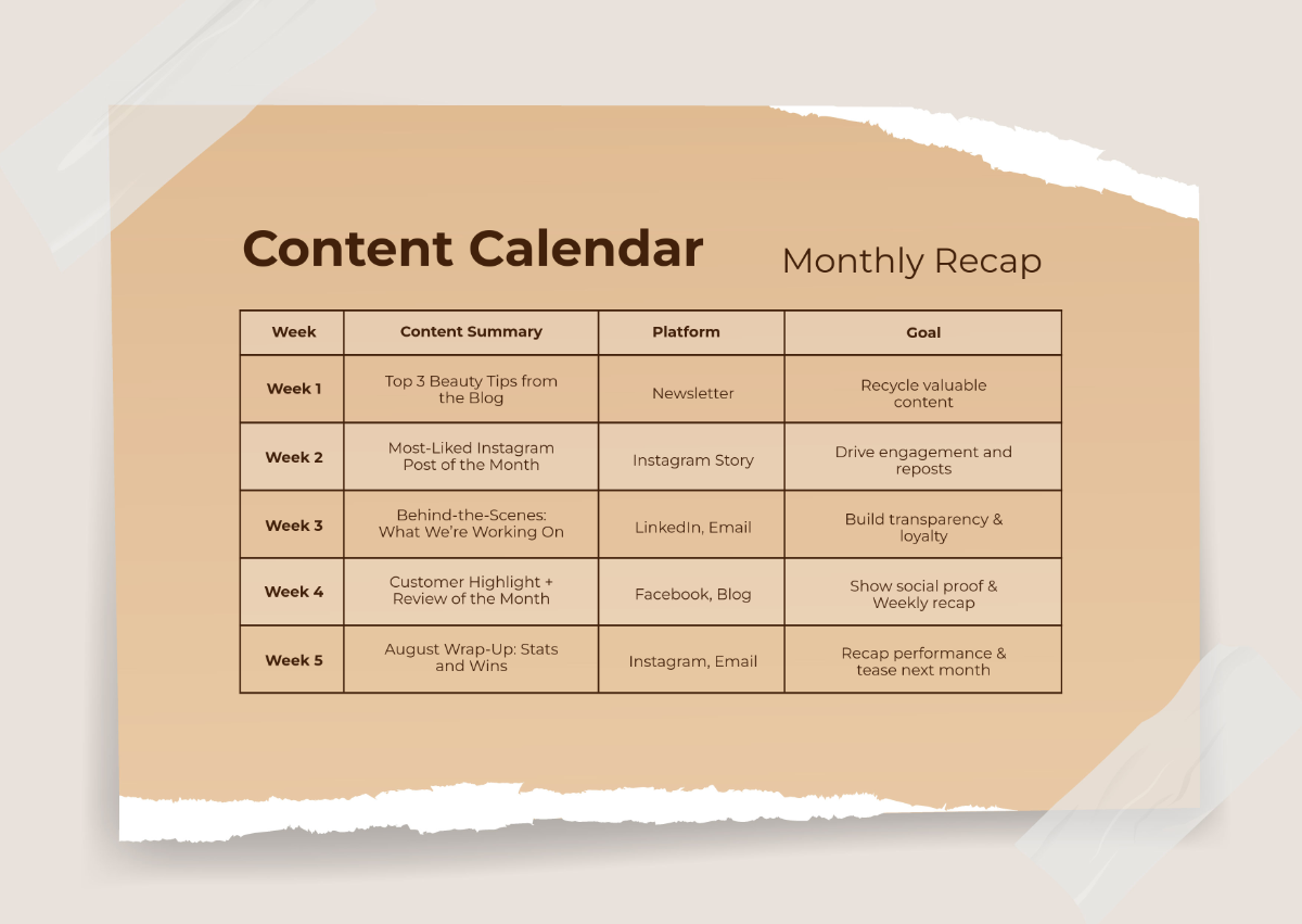 Free Wrap-Style Content Calendar Design Template