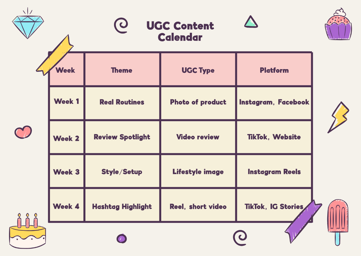 Free UGC Content Calendar Template to Edit Online