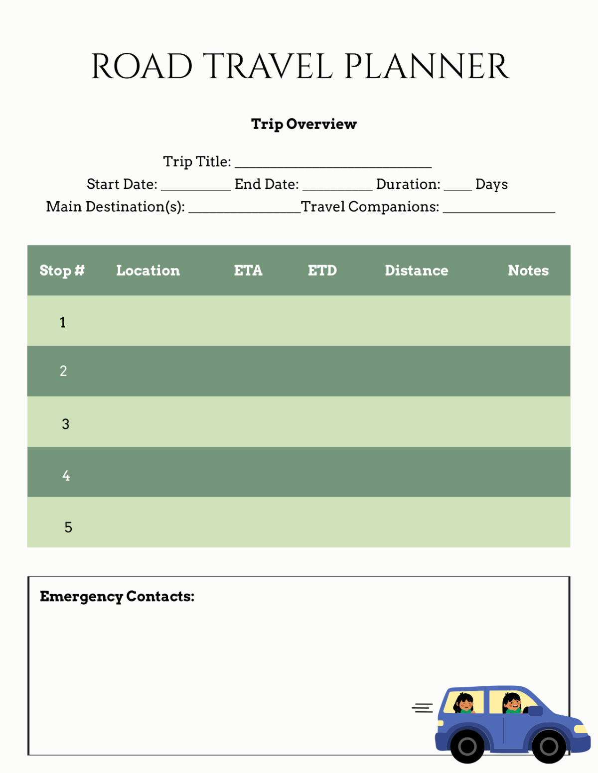 Free Road Travel Planner Template