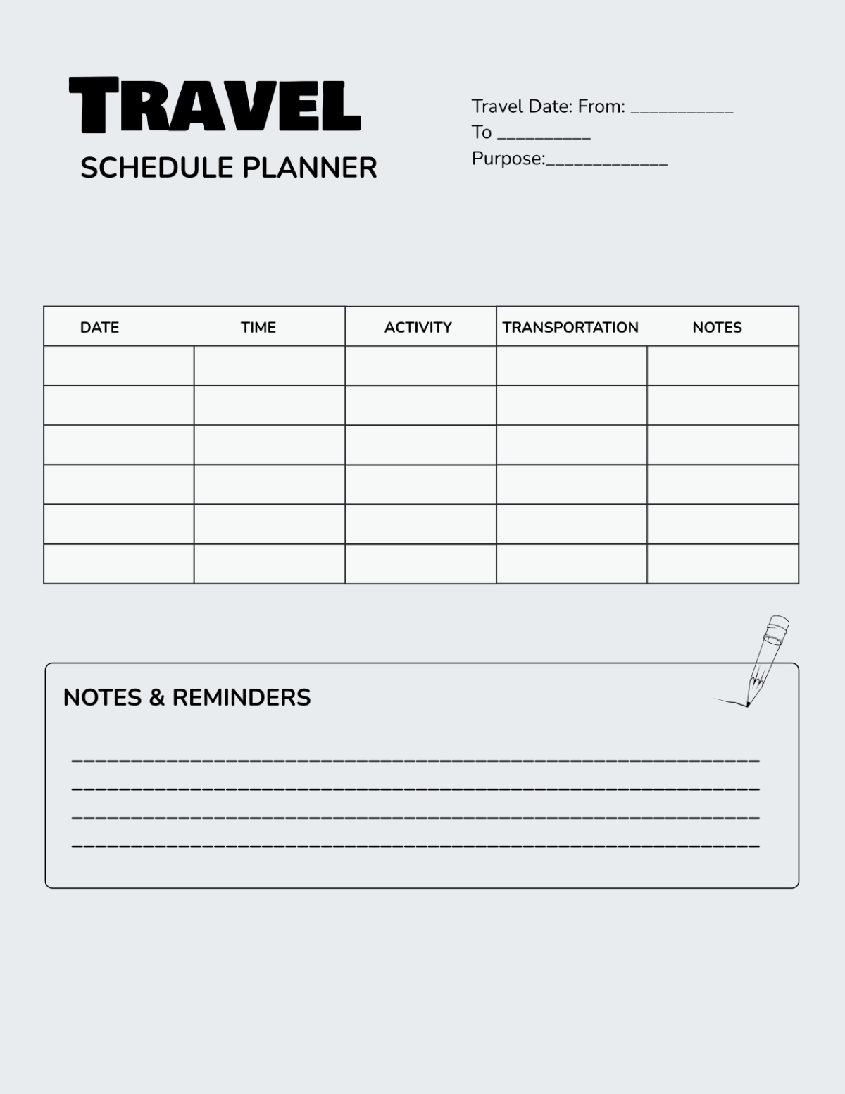 Free Travel Schedule Planner Template