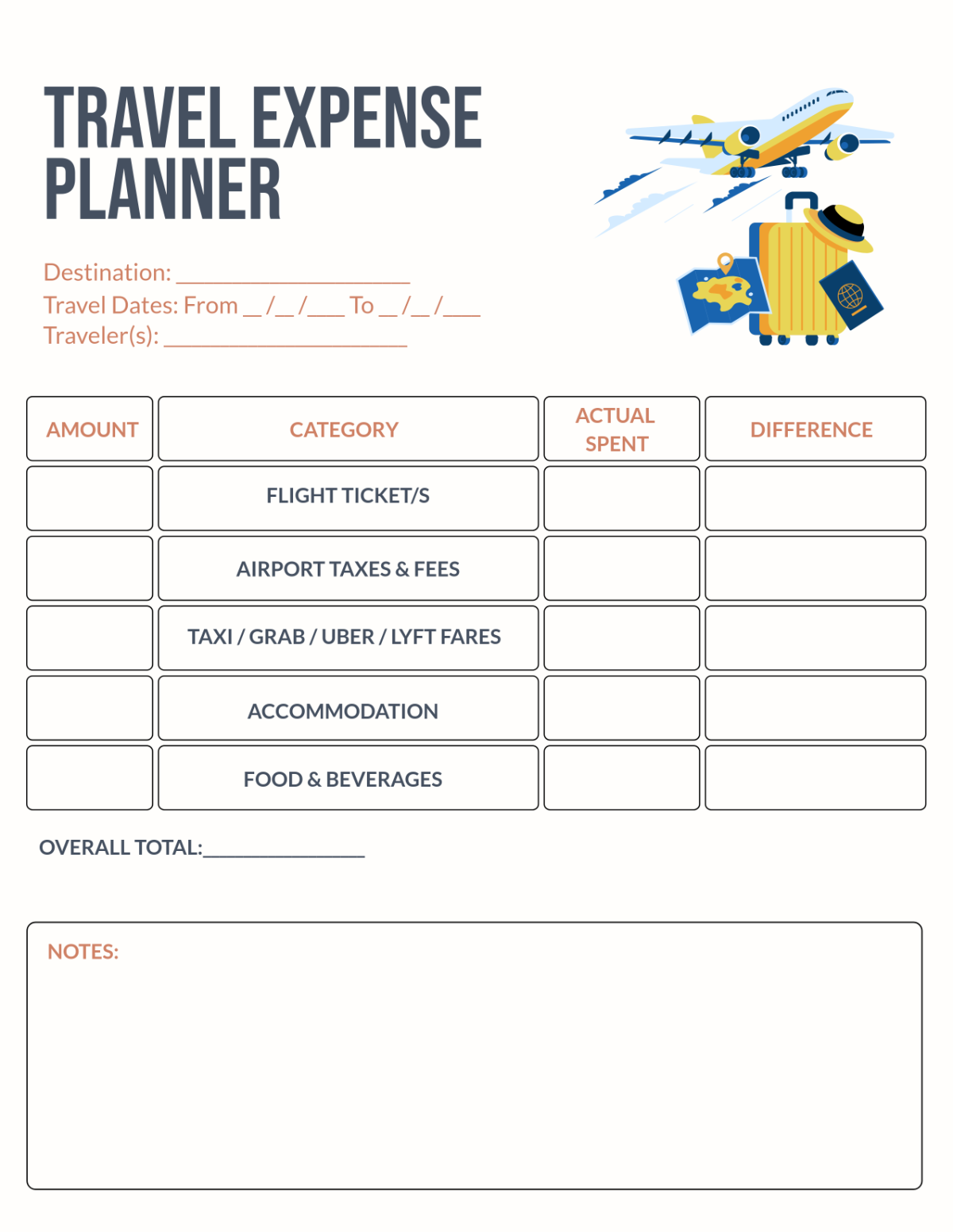 Free Travel Expense Planner Template