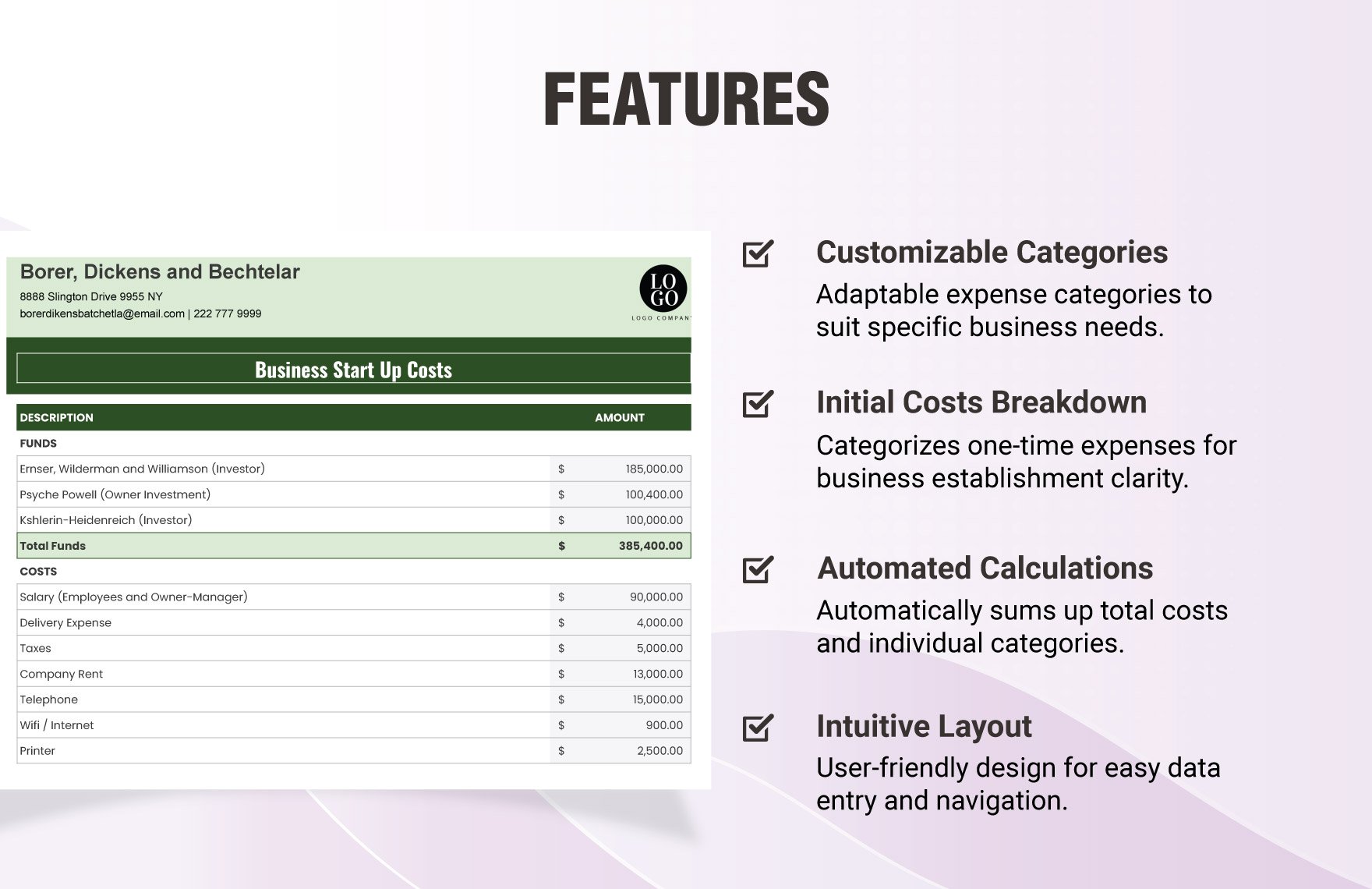 Business Start Up Costs Spreadsheet Template