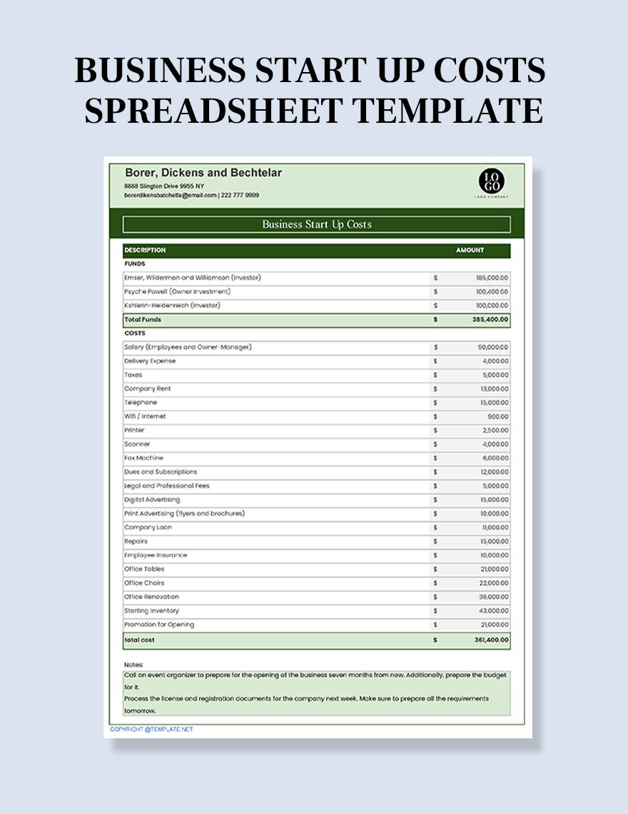 Business Start Up Costs Spreadsheet Template Google Docs Google