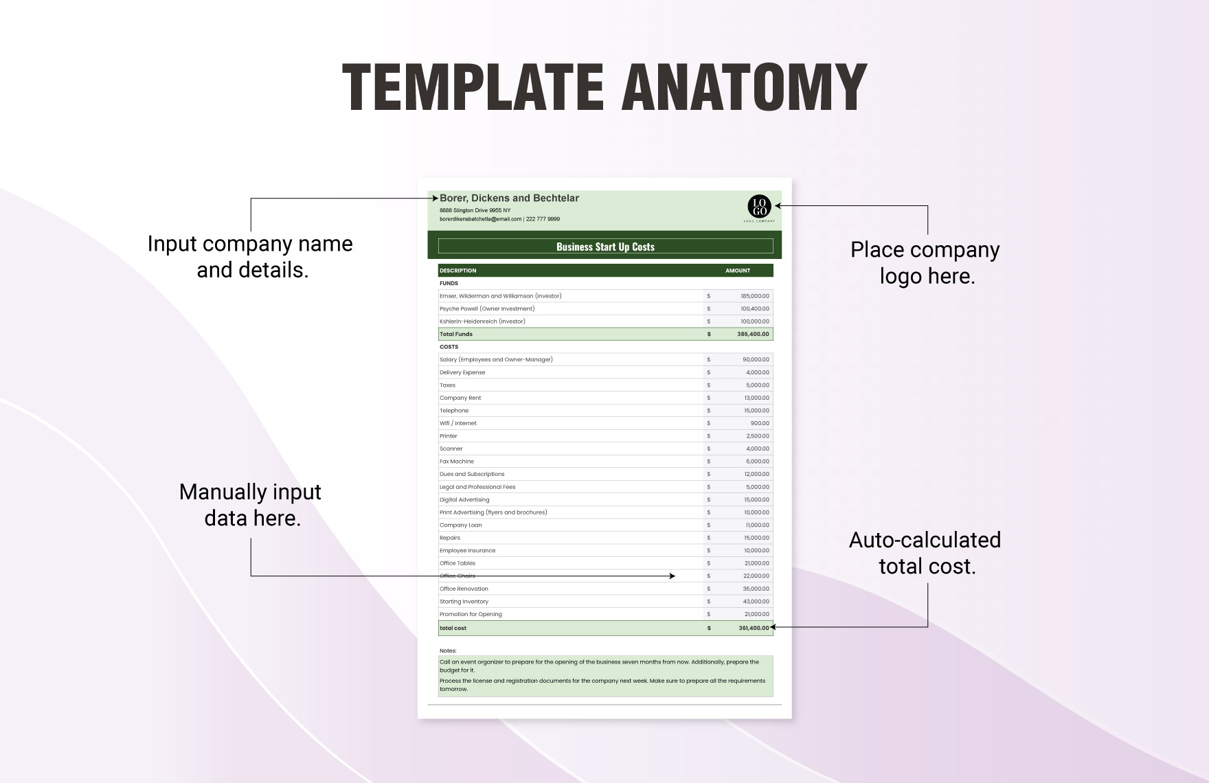 Business Start Up Costs Spreadsheet Template