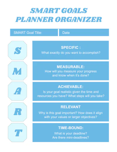 Free SMART Goals Planner Organizer Template to Edit Online