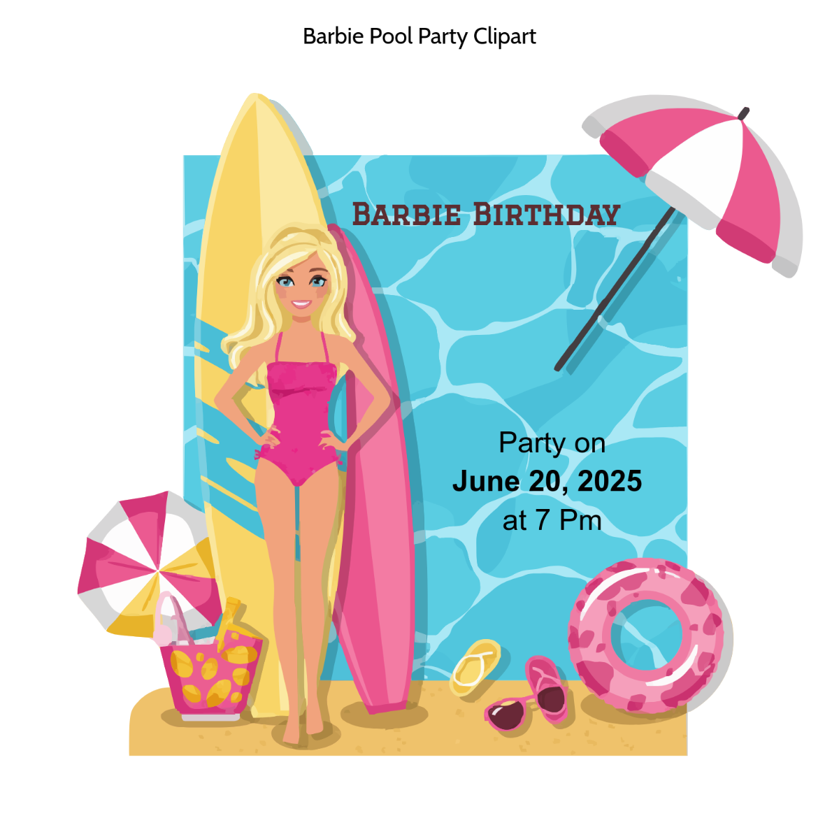 Free Barbie Pool Party Clipart Template