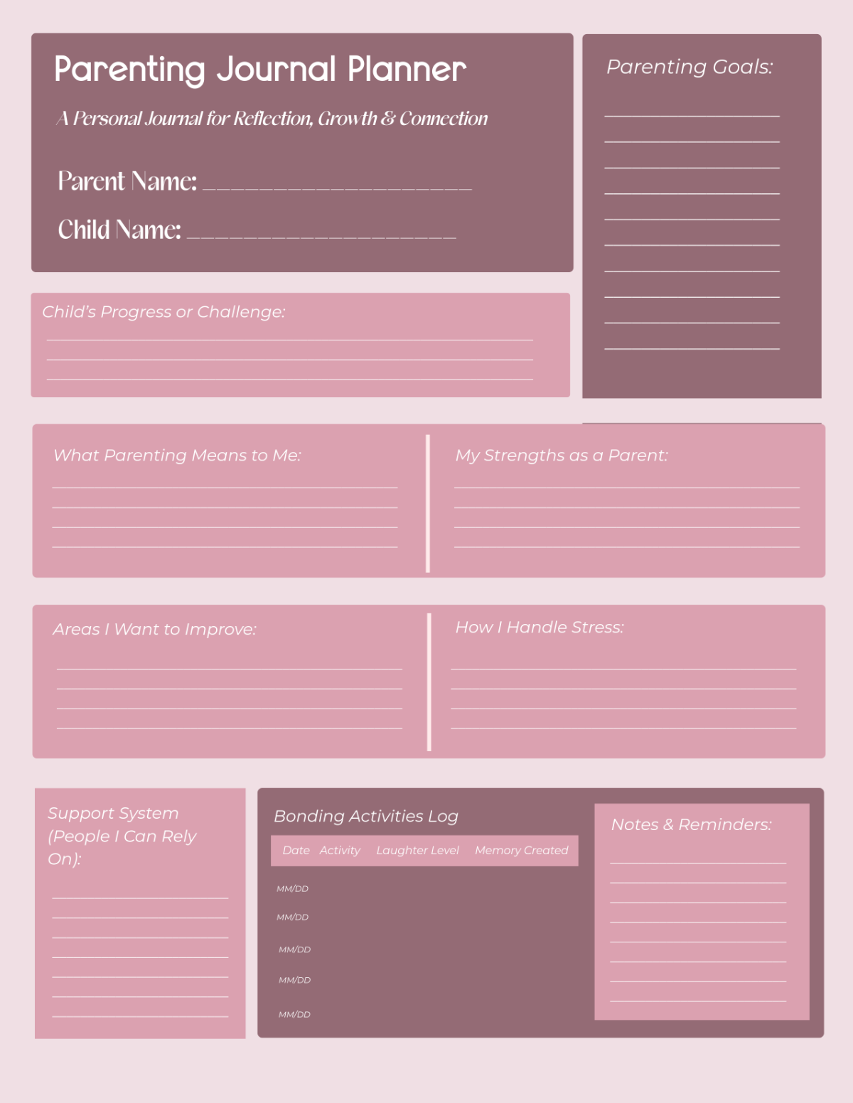 Free Parenting Journal Planner Template to Edit Online