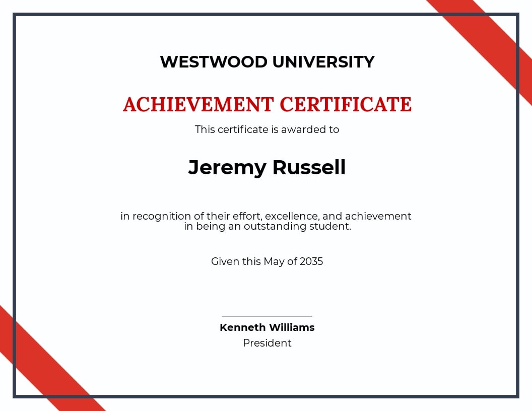 School Academic Achievement Certificate Template - Word