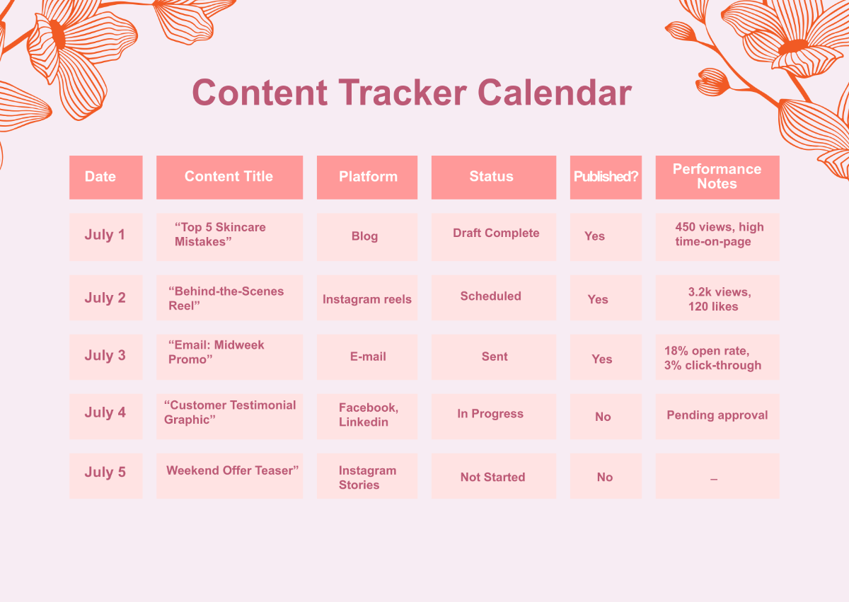 Free Content Tracker Calendar Template