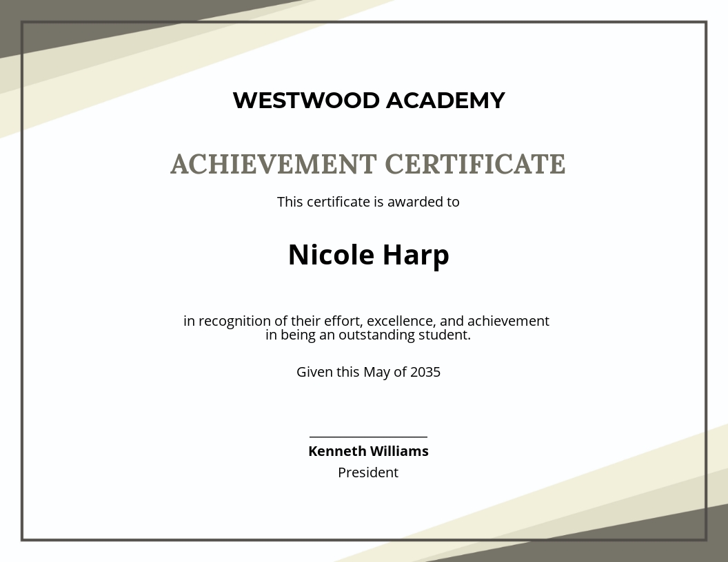 Academic Student Achievement Certificate Template - Word