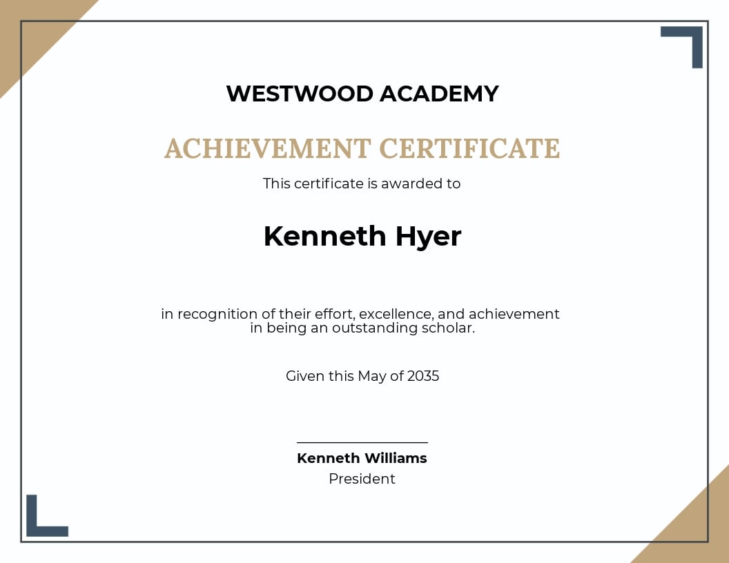Certificate of Scholarship Academic Achievement Template - Word