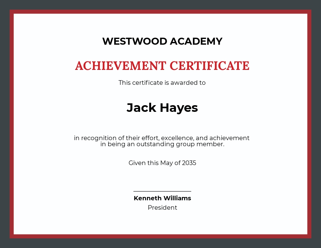 Free Academic Team Achievement Certificate Template - Word