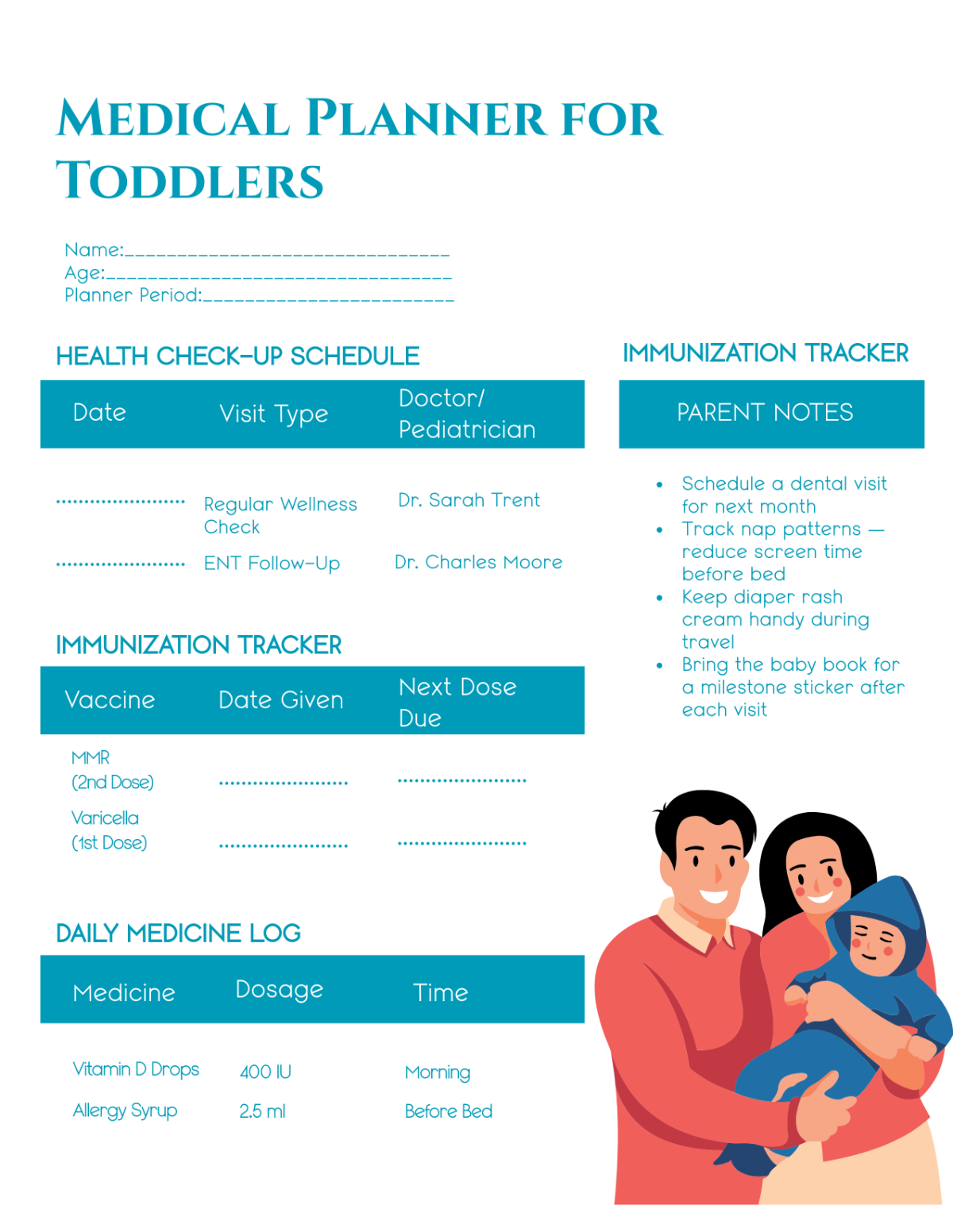 Free Medical Planner for Toddlers Template