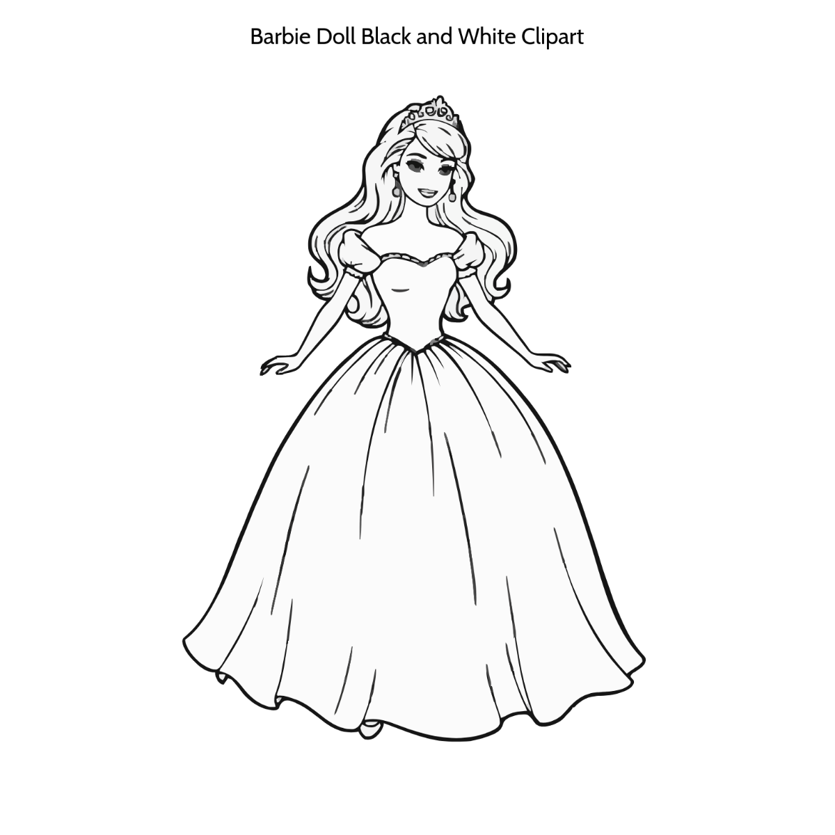 Free Barbie Doll Black and White Clipart Template