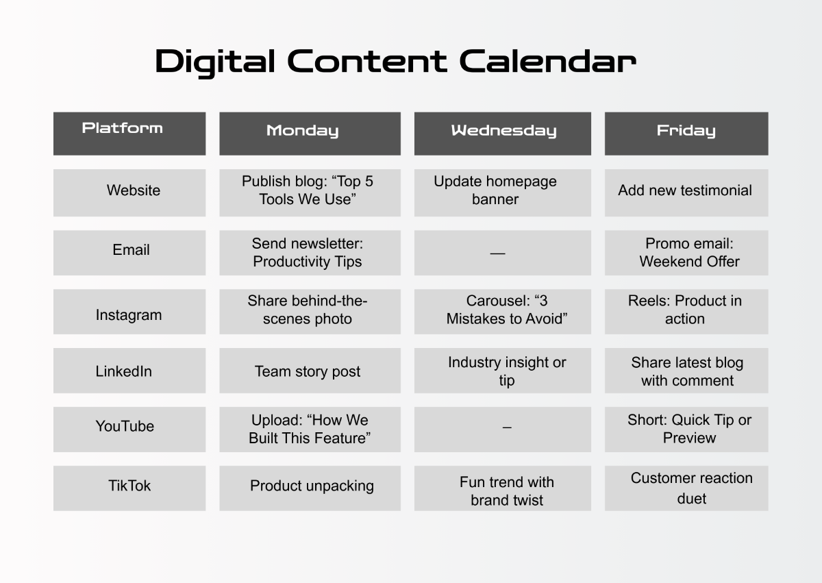 Free Gray Digital Content Calendar Template