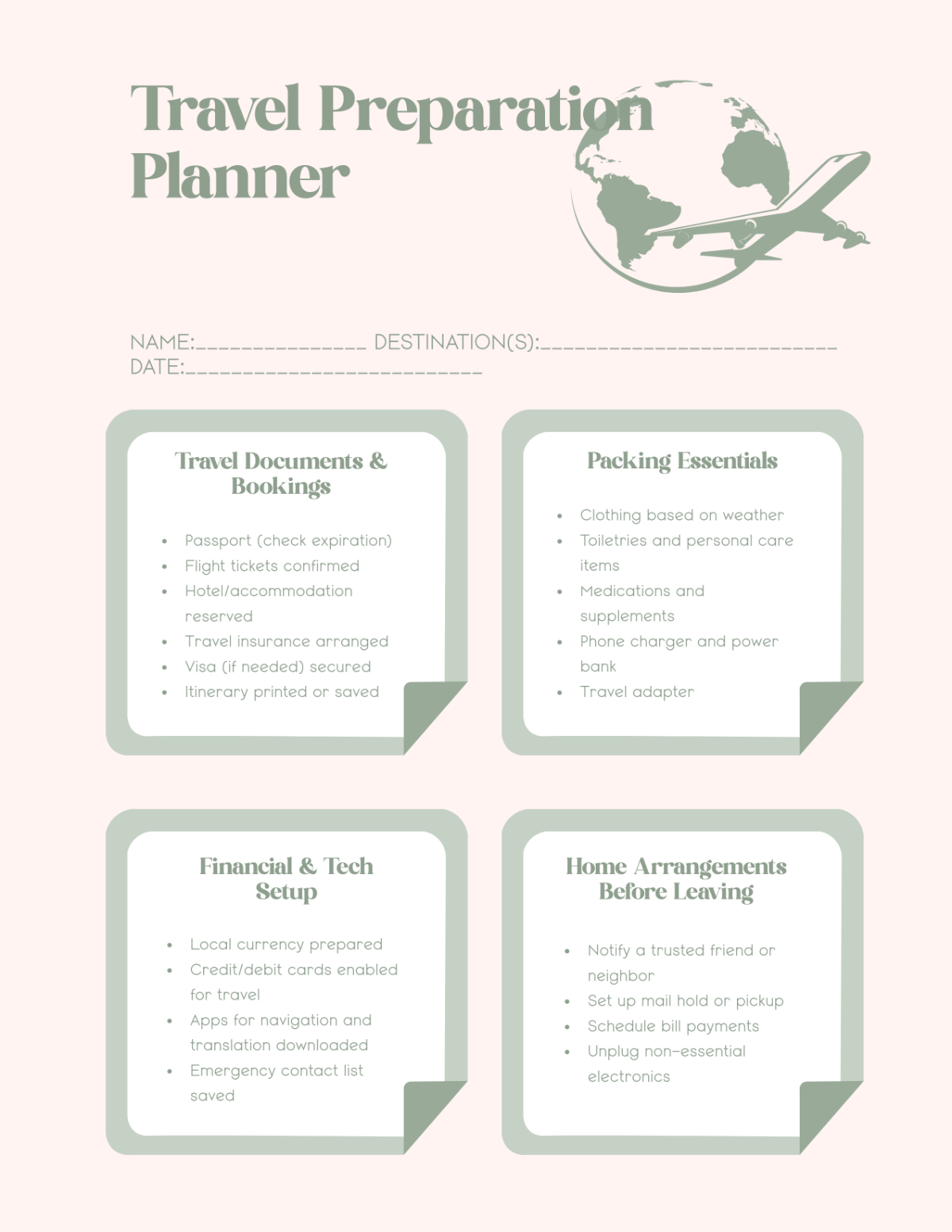 Free Travel Preparation Planner Template