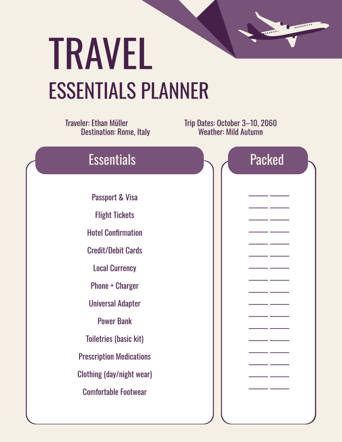 Free Travel Essentials Planner Template