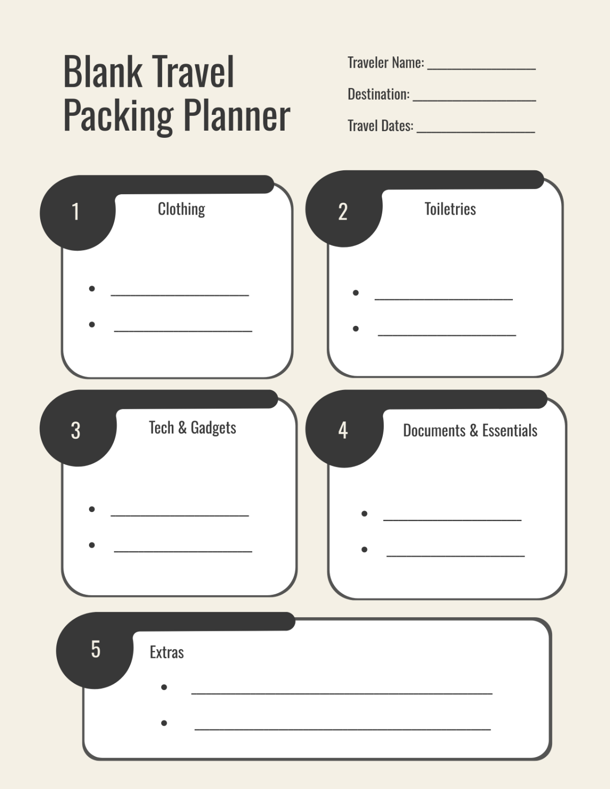 Free Blank Travel Packing Planner Template