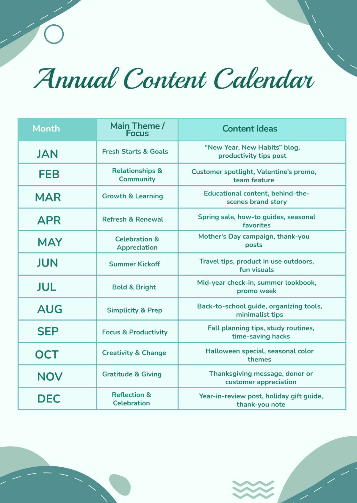 Free Annual Content Calendar Template