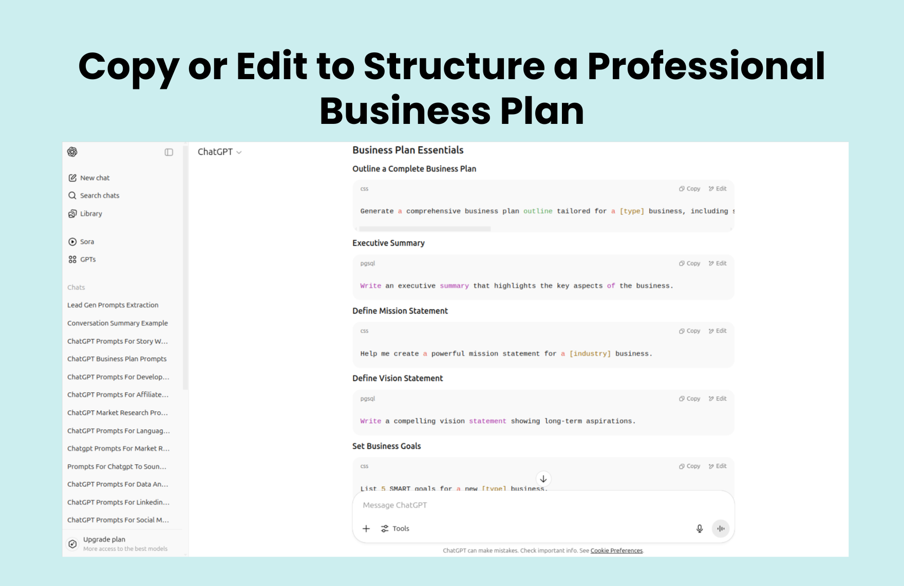 Free ChatGPT Business Plan Prompts