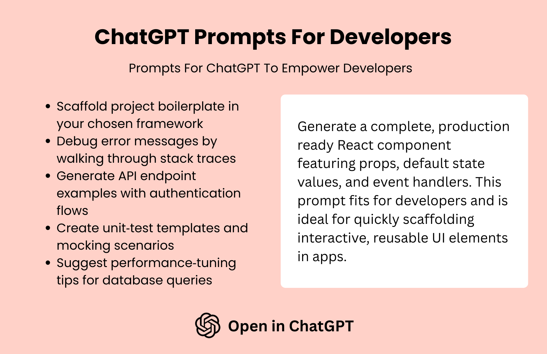 Free ChatGPT Prompts For Developers in ChatGPT
