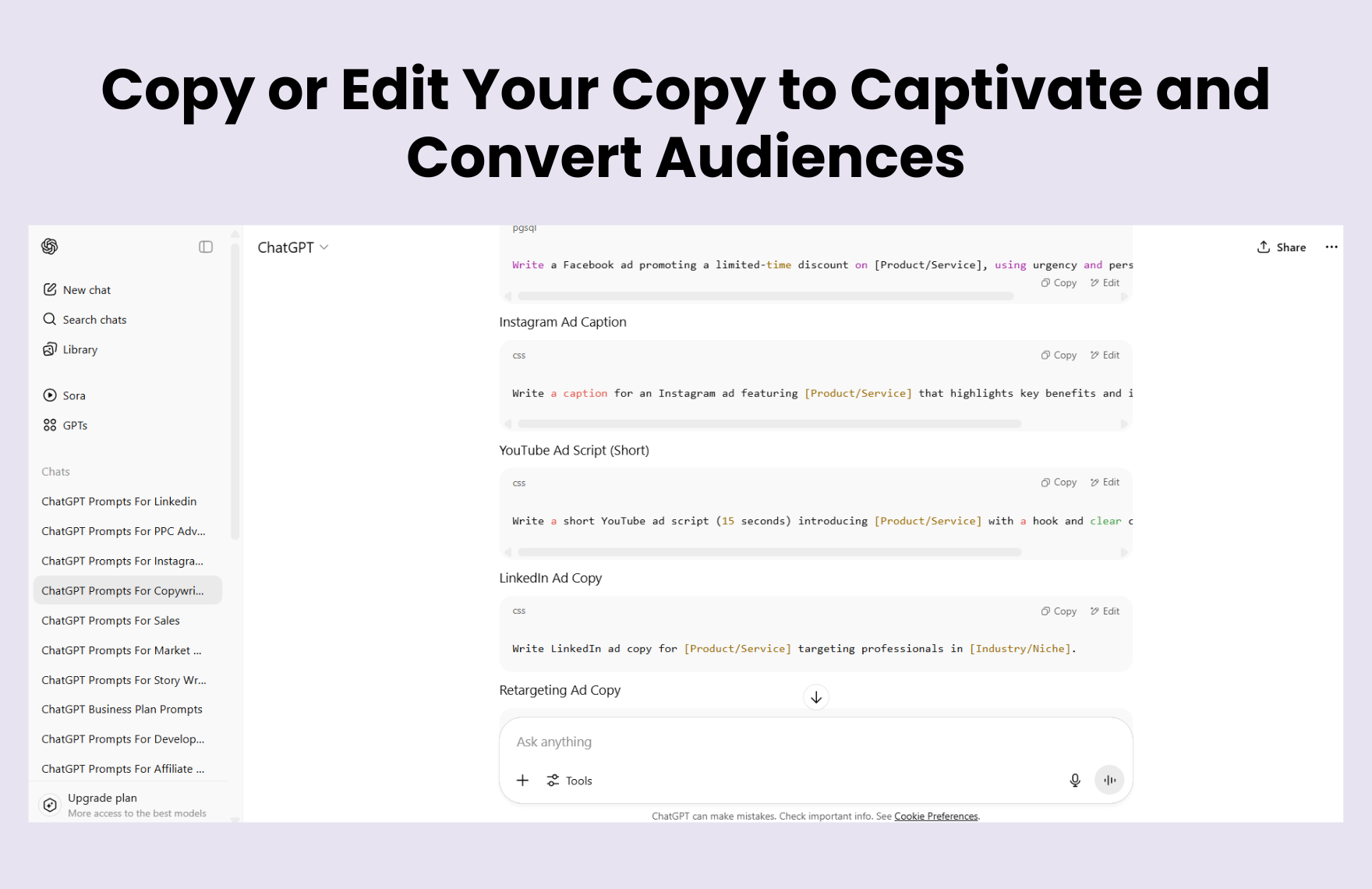 Free ChatGPT Prompts For Copywriting