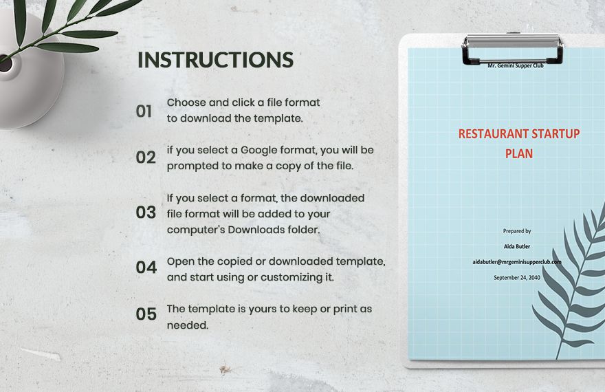 Restaurant Start up Plan Template