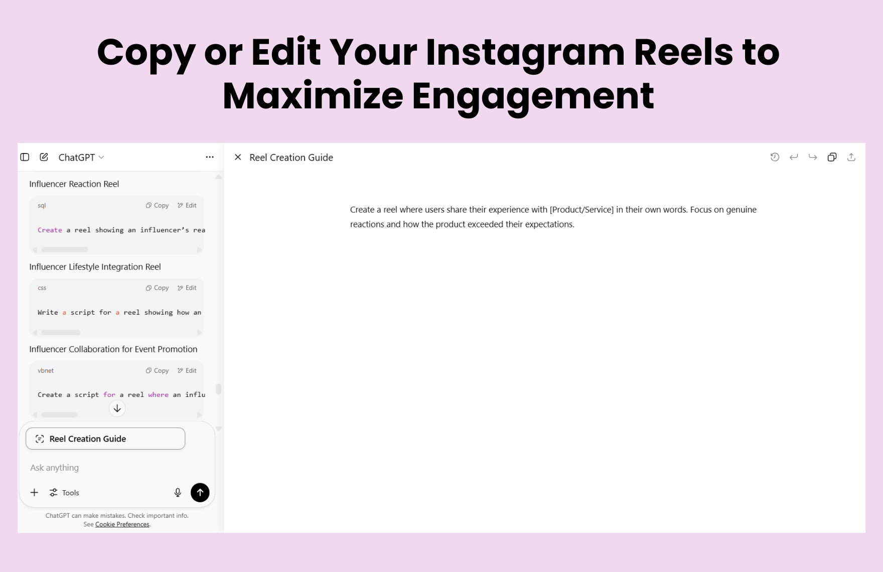 Free ChatGPT Prompts For Instagram Reels