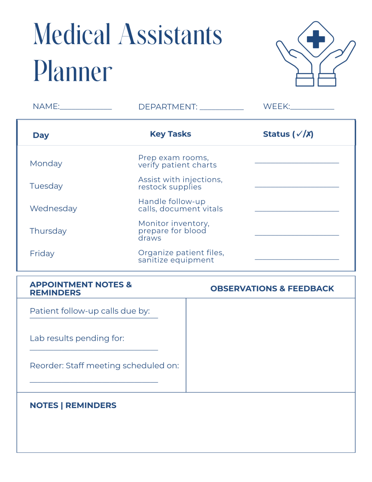 Free Medical Assistants Planner Template
