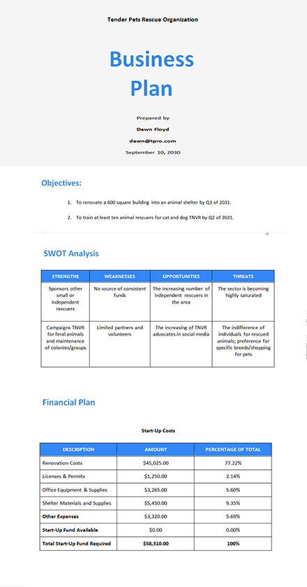 start up business plan template