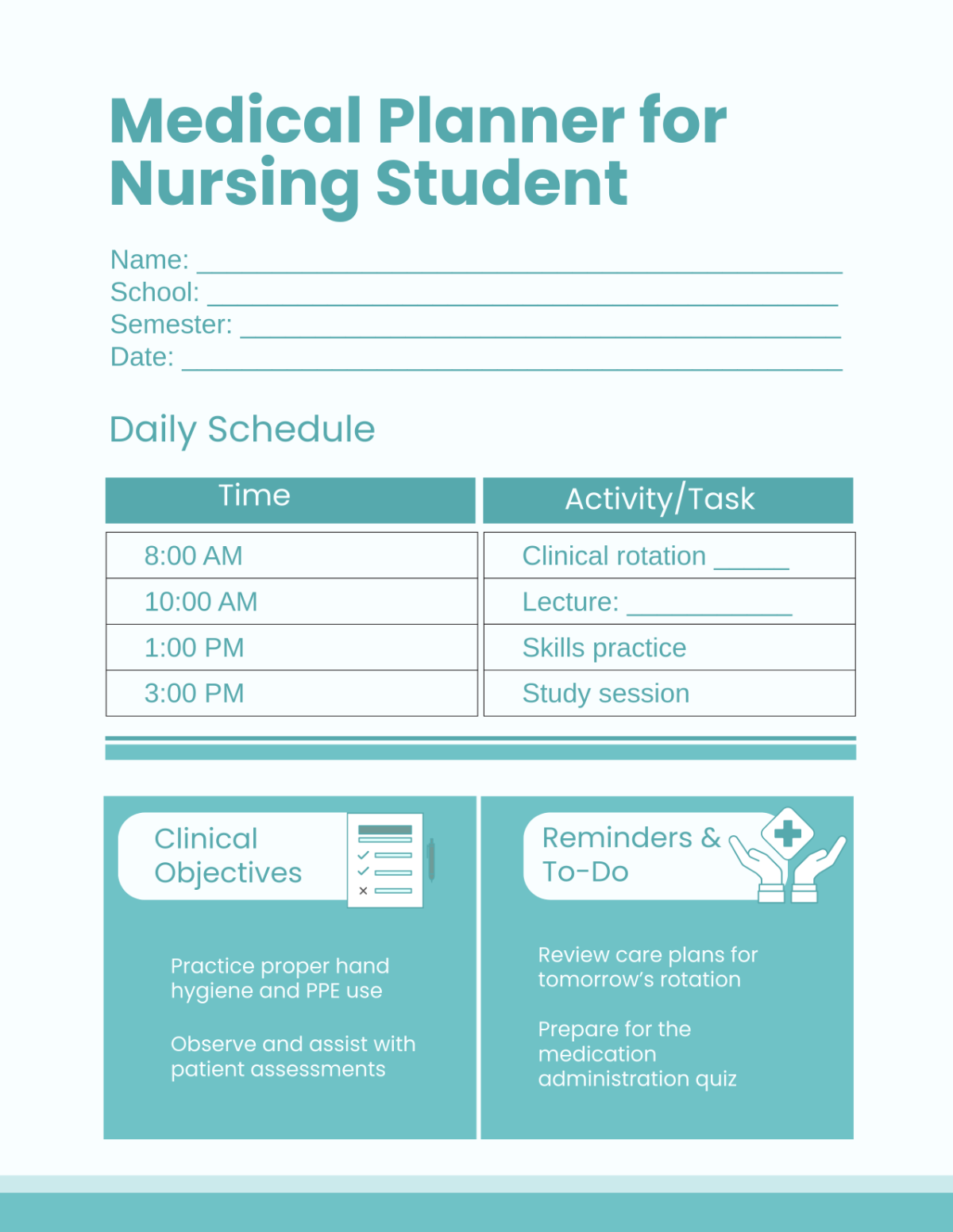 Free Medical Planner for Nursing Student Template