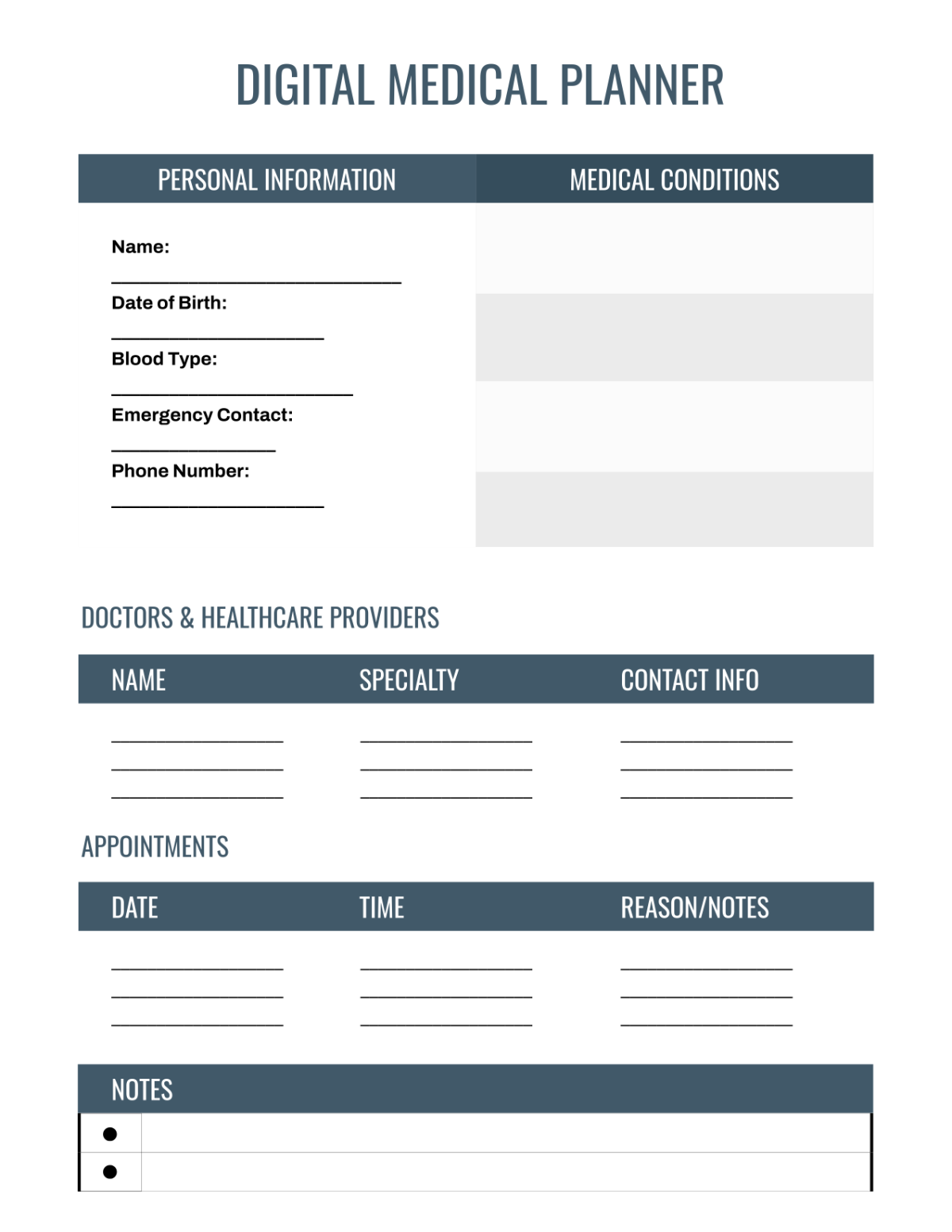 Free Digital Medical Planner Template