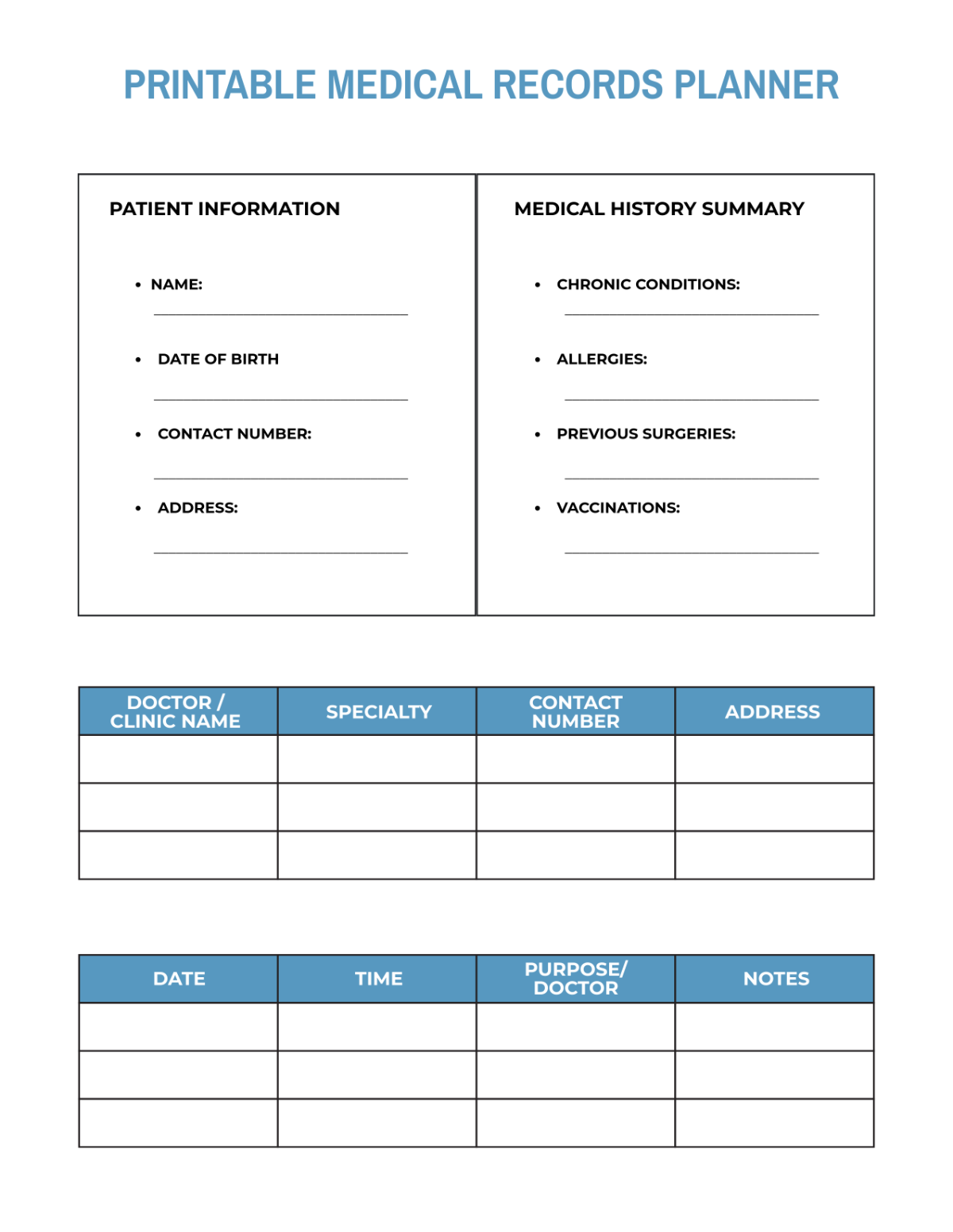 Free Printable Medical Records Planner Template to Edit Online