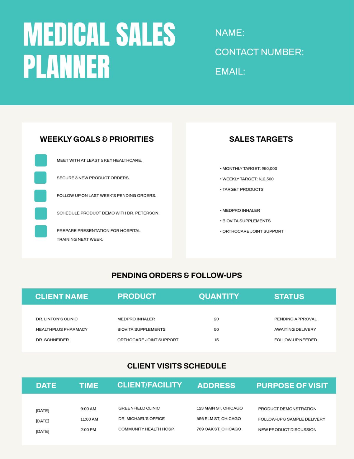 Free Medical Sales Planner Template to Edit Online