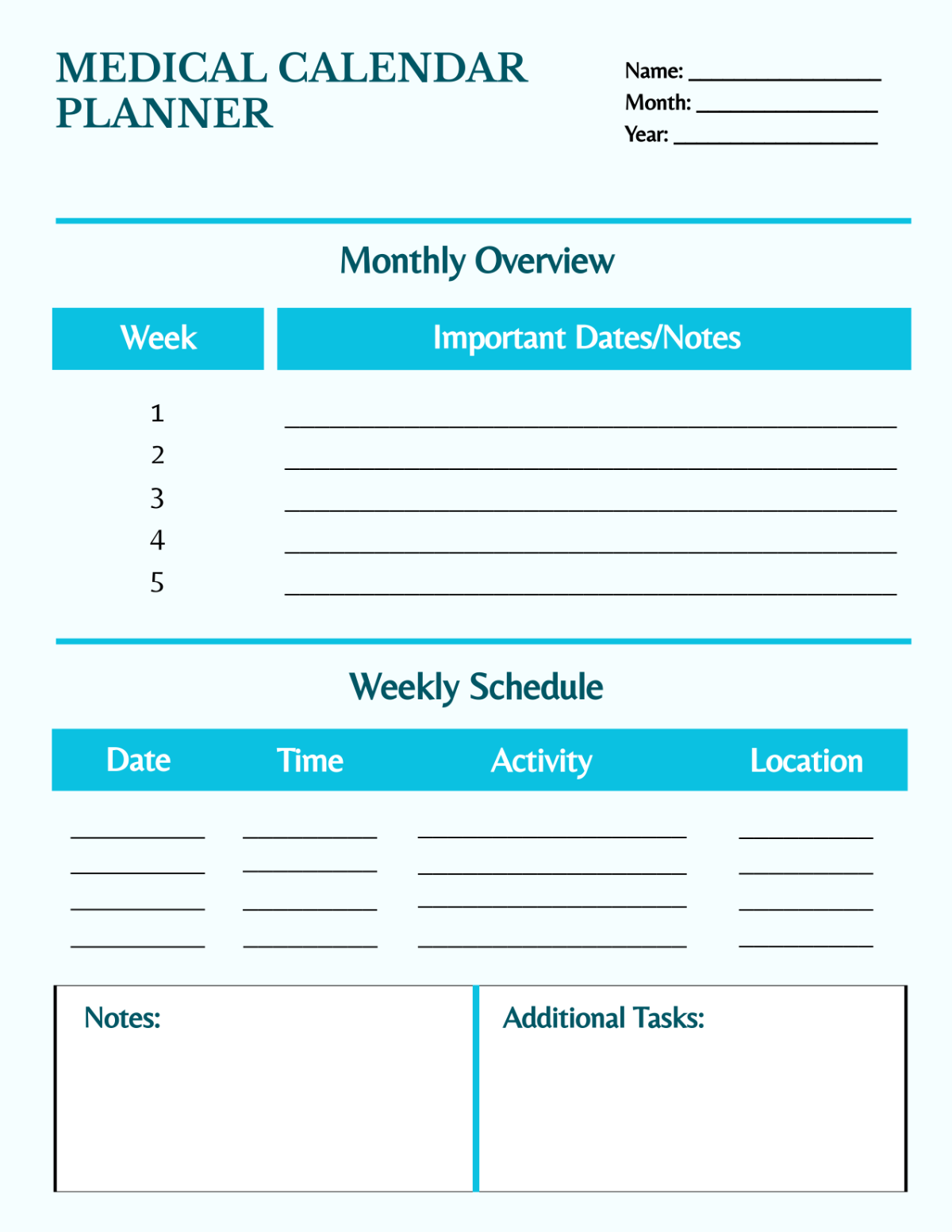 Free Medical Calendar Planner Template to Edit Online