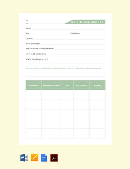 FREE Skills Assessment Template - PDF | Word (DOC) | Apple ...