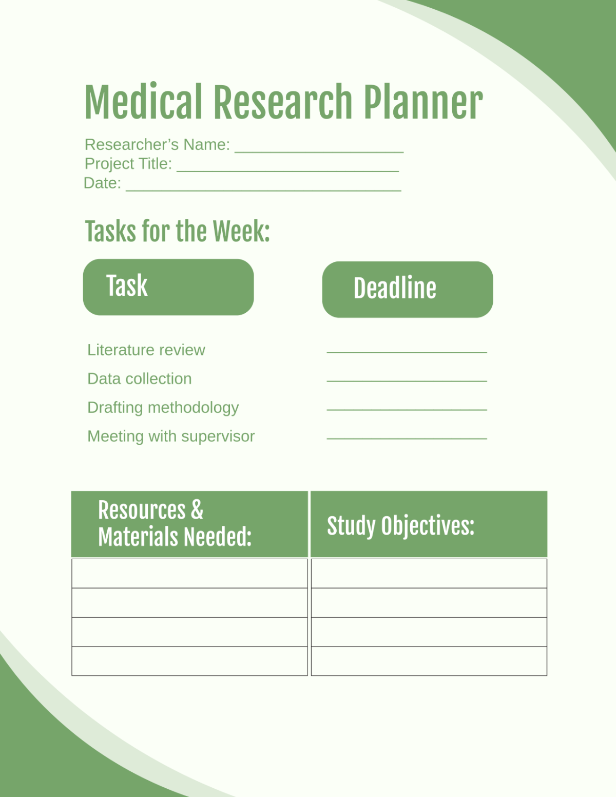 Free Medical Research Planner Template to Edit Online