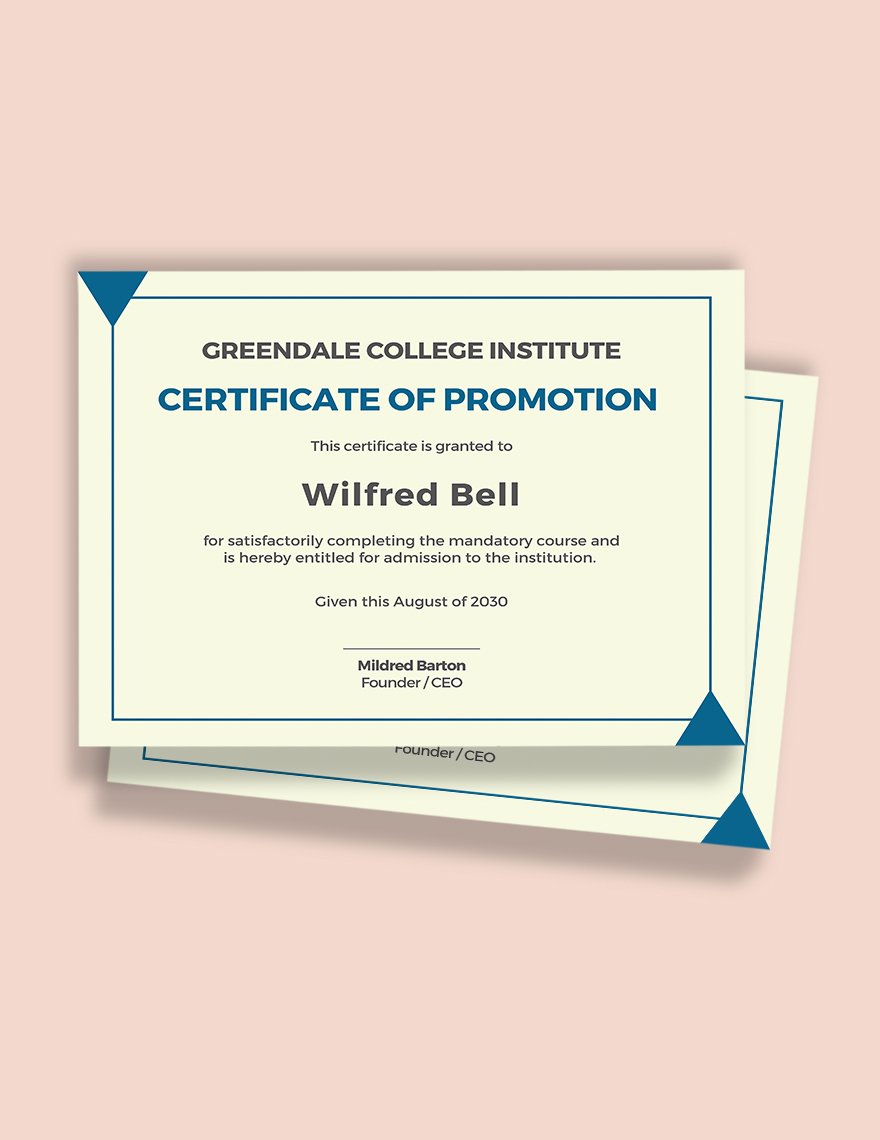Academic Certificate of Promotion Template