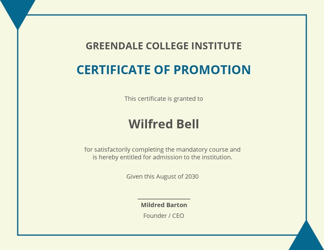 Academic Certificate of Promotion Template - Word  Template.net Regarding Promotion Certificate Template