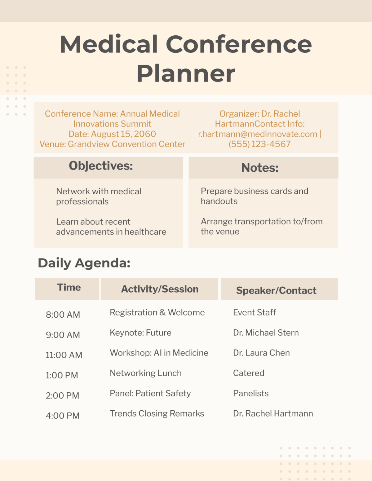 Free Medical Conference Planner Template to Edit Online