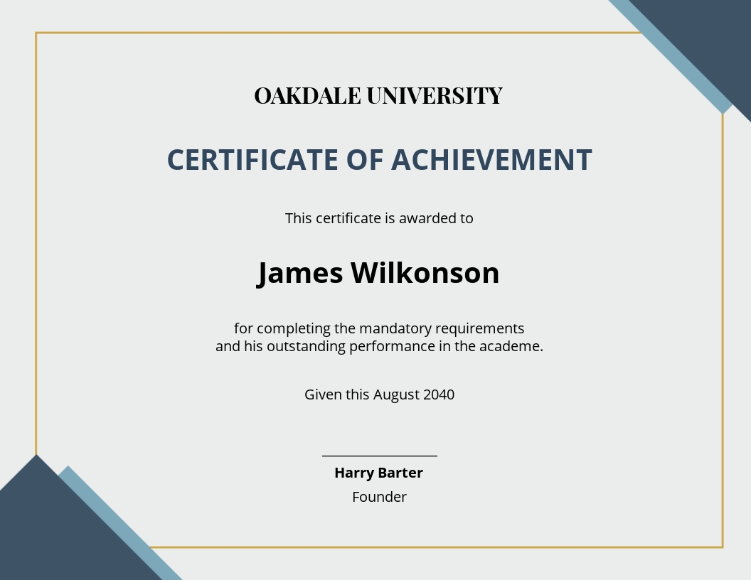 Academic Achievement Award Certificate Template - Word