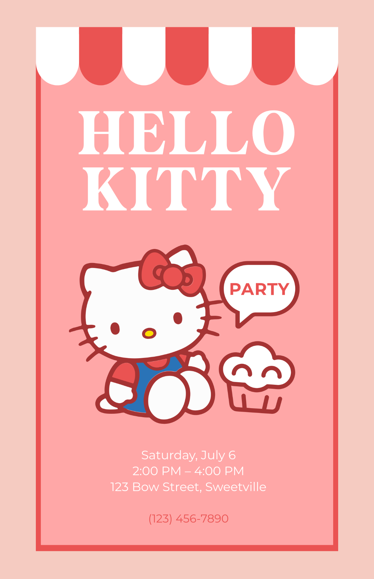 Free Simple Hello Kitty Invitation Poster to Edit Online