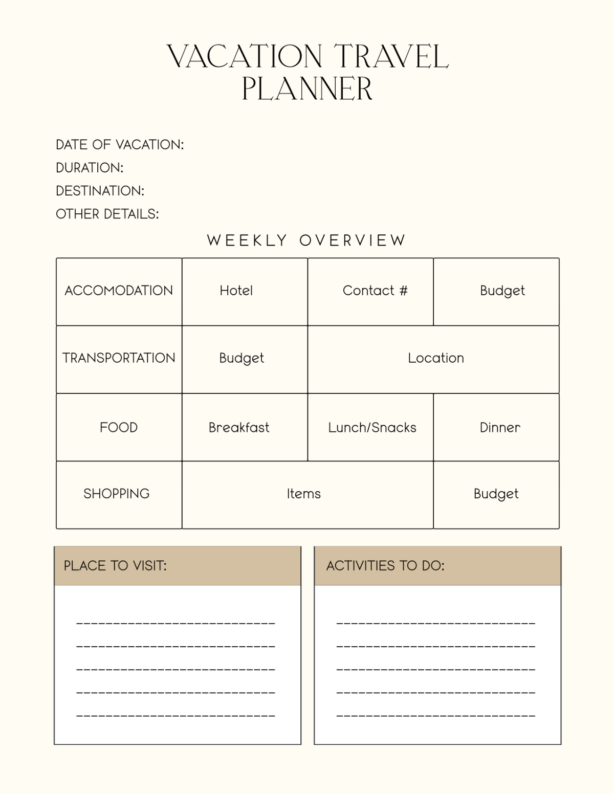 Free Vacation Travel Planner Template to Edit Online