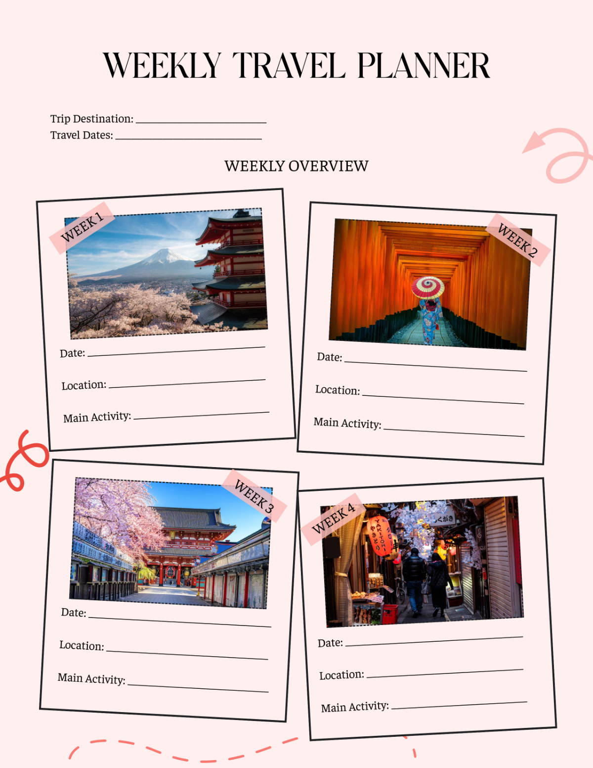 Free Weekly Travel Planner Template to Edit Online