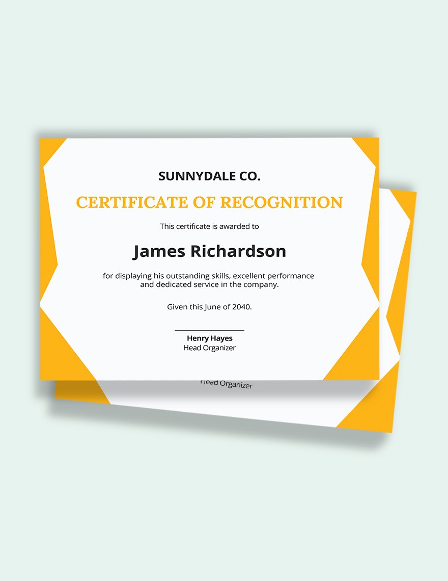 Free Certificate of Recognition in Performance Template