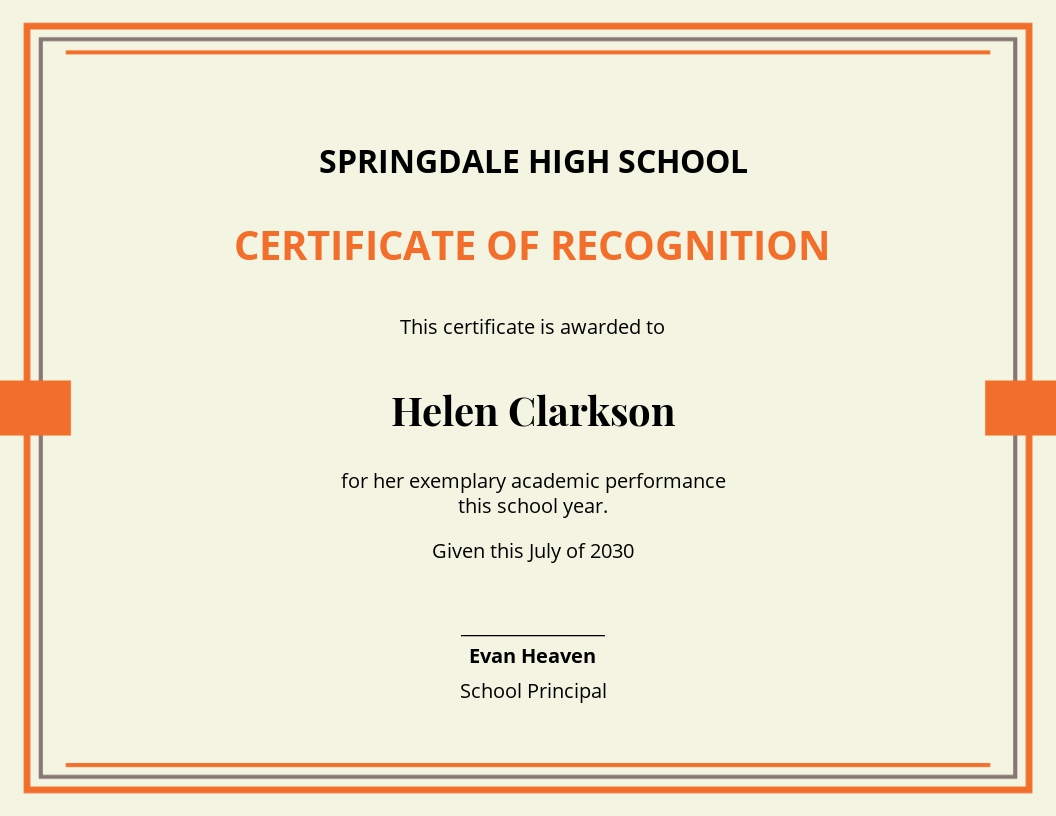 School Performance Award Certificate Template - Word